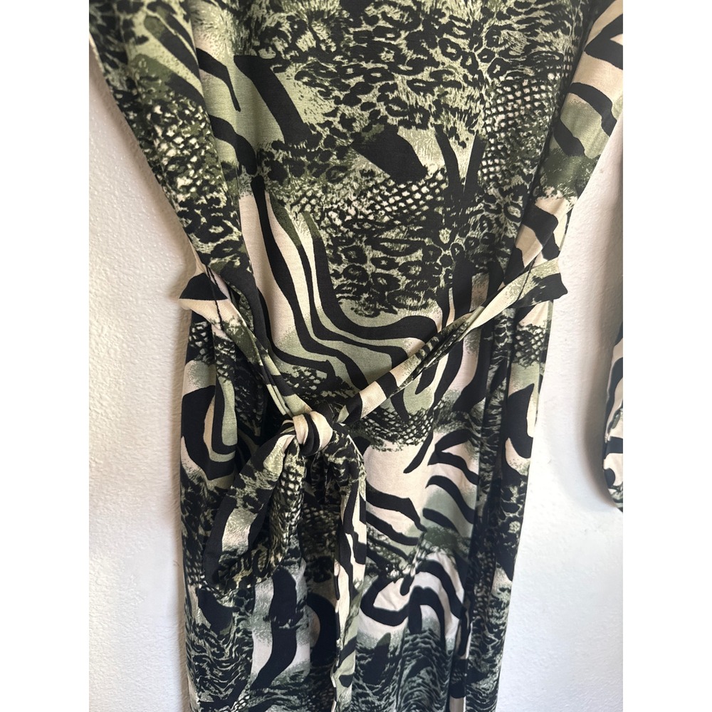 Ilse Jacobsen Green Mixed Animal Print V-Neck Long Sleeve Midi Dress S/M - Picture 3 of 9